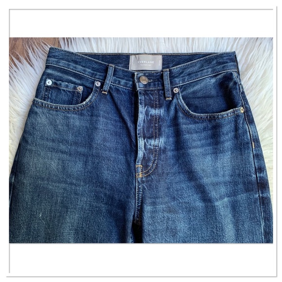 Everlane The Cheeky Jeans Cropped Distressed Button Fly Blue Size 25 - Picture 3 of 8